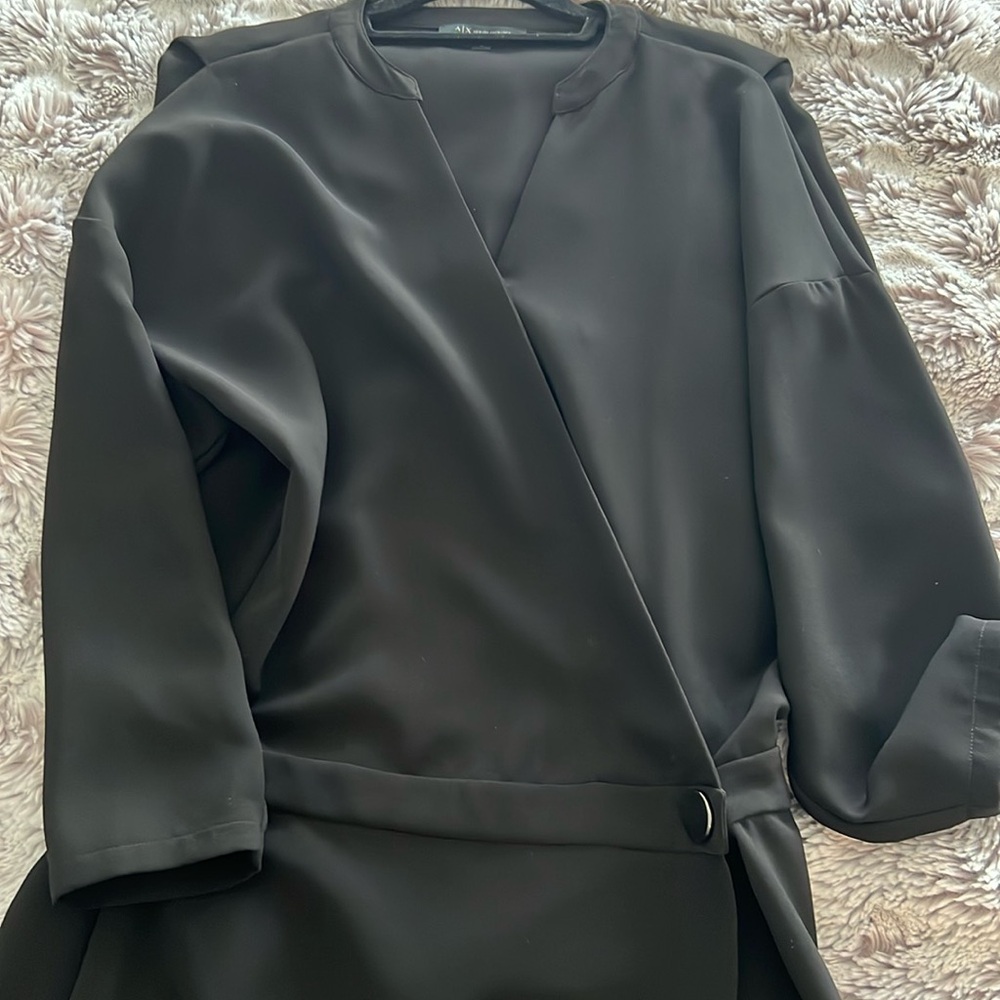 Armani Exchange Black Wrap-Style Long Sleeve Dress
